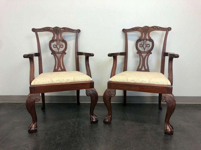 BAKER Mahogany Chippendale Ball in Claw Dining Armchairs - Pair For Sale 6