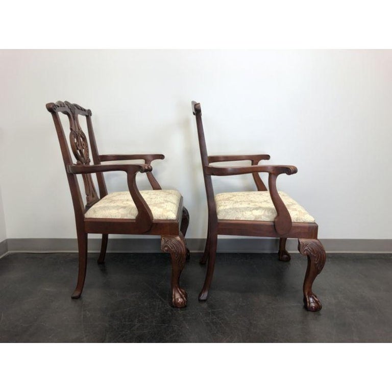 BAKER Mahogany Chippendale Ball in Claw Dining Armchairs - Pair In Good Condition For Sale In Charlotte, NC