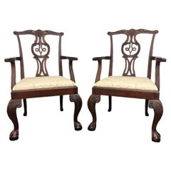 Retro BAKER Mahogany Chippendale Ball in Claw Dining Armchairs - Pair