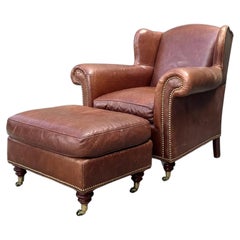 Vintage Baker Milling Road Nailhead Leather Club Chair and Ottoman