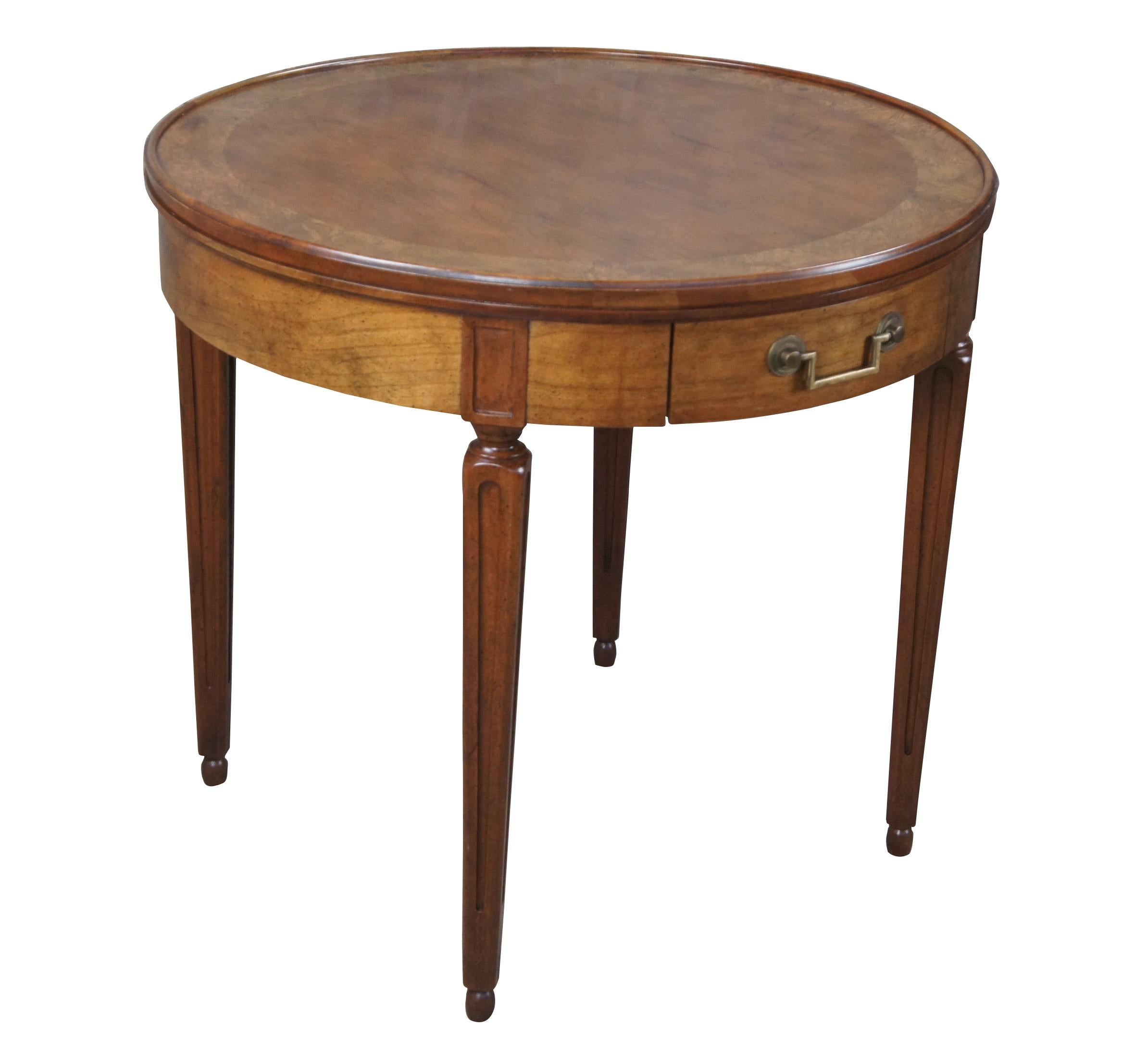 American Vintage Baker Neoclassical Style Walnut & Olive Ash Burl Round Accent End Table