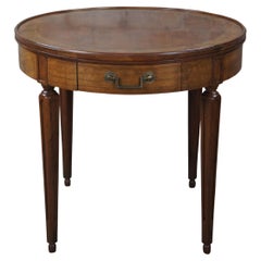 Vintage Baker Neoclassical Style Walnut & Olive Ash Burl Round Accent End Table