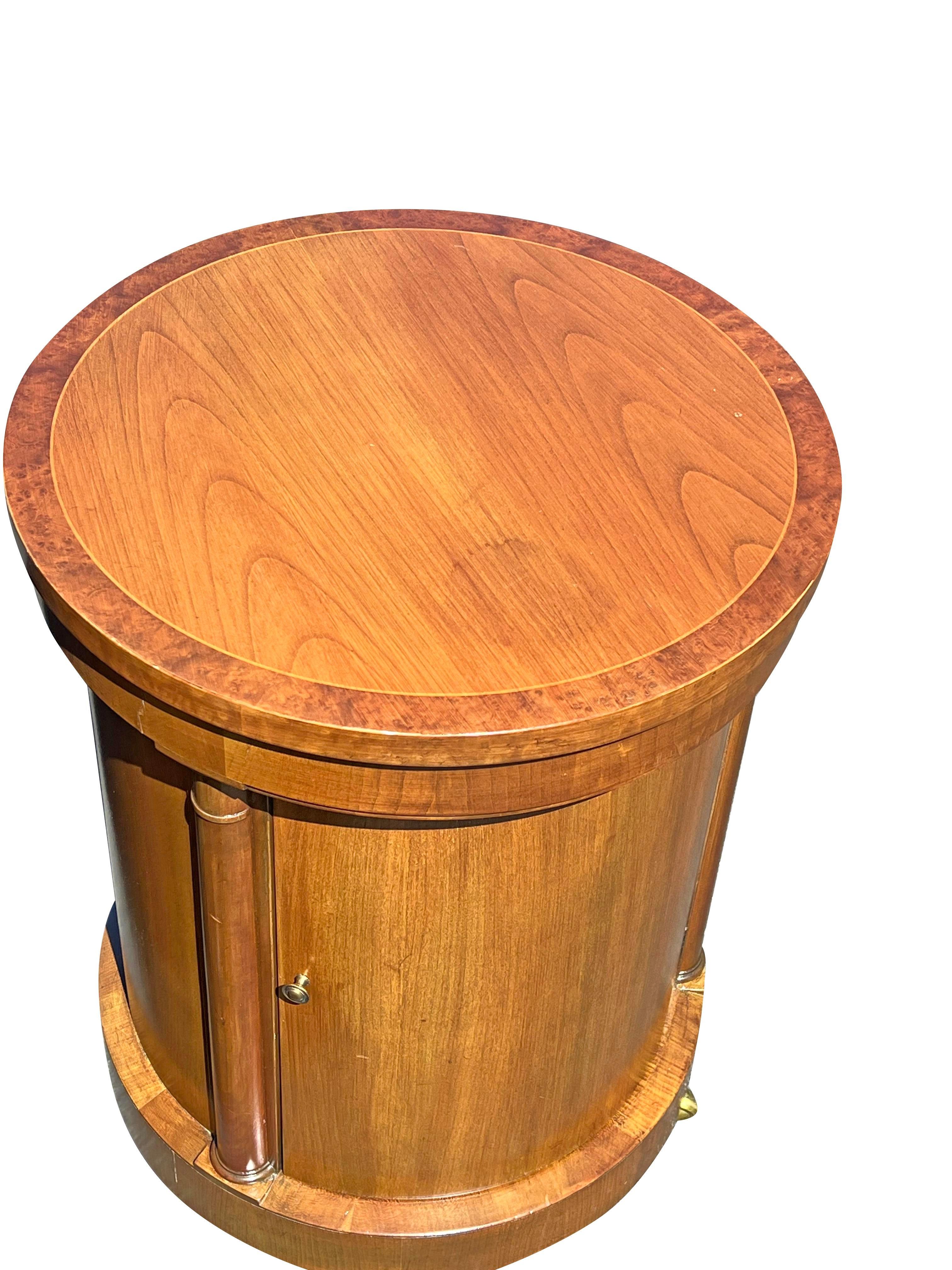 Late 20th Century Vintage Baker Nightstands Drum Style With Cabinet Storage - a Pair For Sale