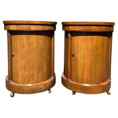 Vintage Baker Nightstands Drum Style With Cabinet Storage - a Pair