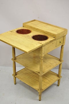 Vintage Baker Oak Wood Wine Serving Stand Holder Side Table With 2 Copper Pots