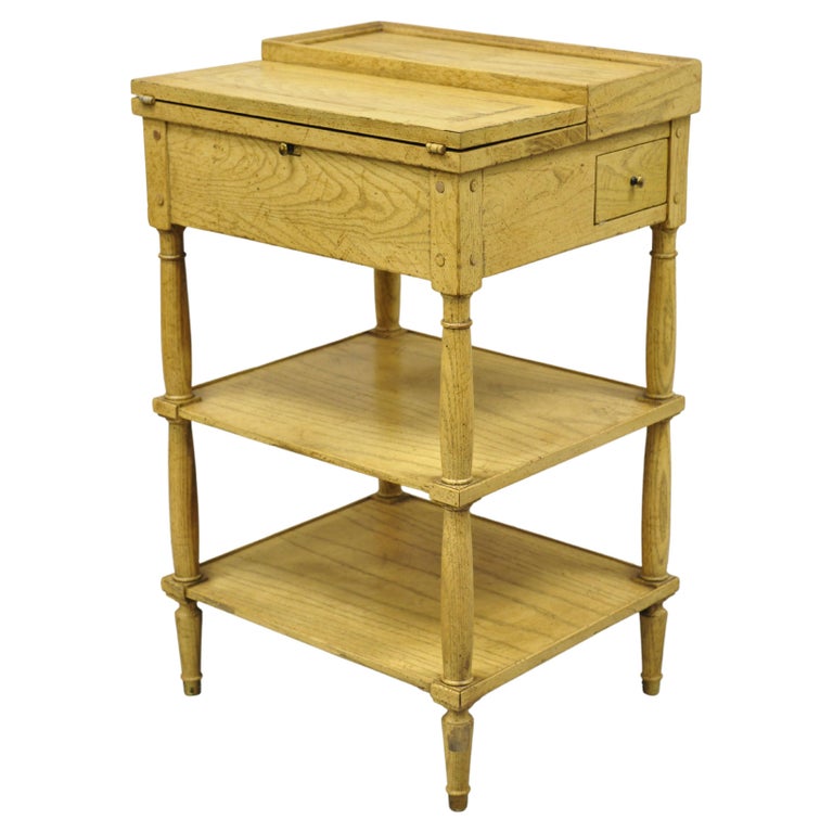 Vintage Baker Oak Wood Wine Serving Stand Holder Side Table With 2