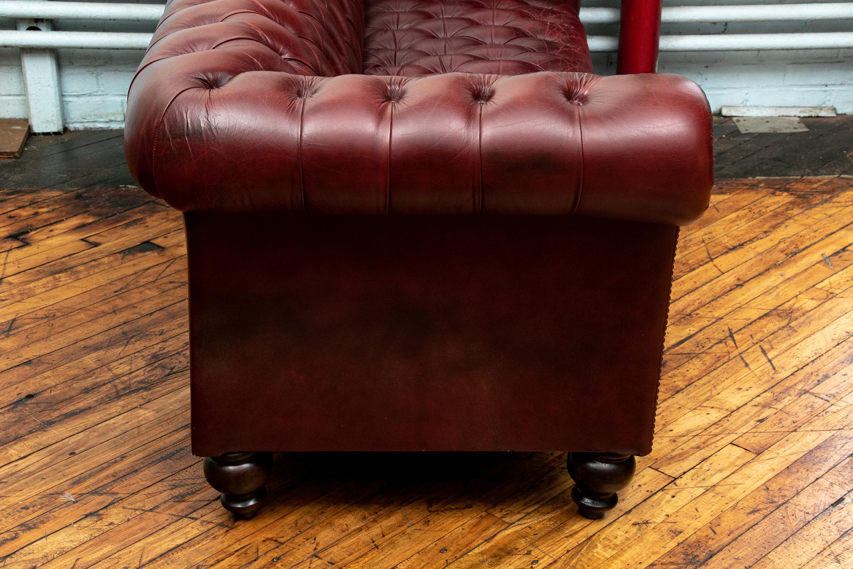 Vintage Baker Oxblood Red Leather Chesterfield Sofa 2