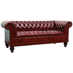Vintage Baker Oxblood Red Leather Chesterfield Sofa
