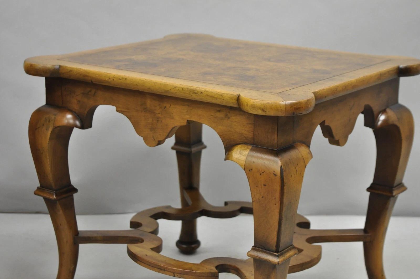 Vintage Baker Regency Style Burlwood Walnut Low Side End Tables - a Pair For Sale 5