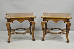 Vintage Baker Regency Style Burlwood Walnut Low Side End Tables - a Pair