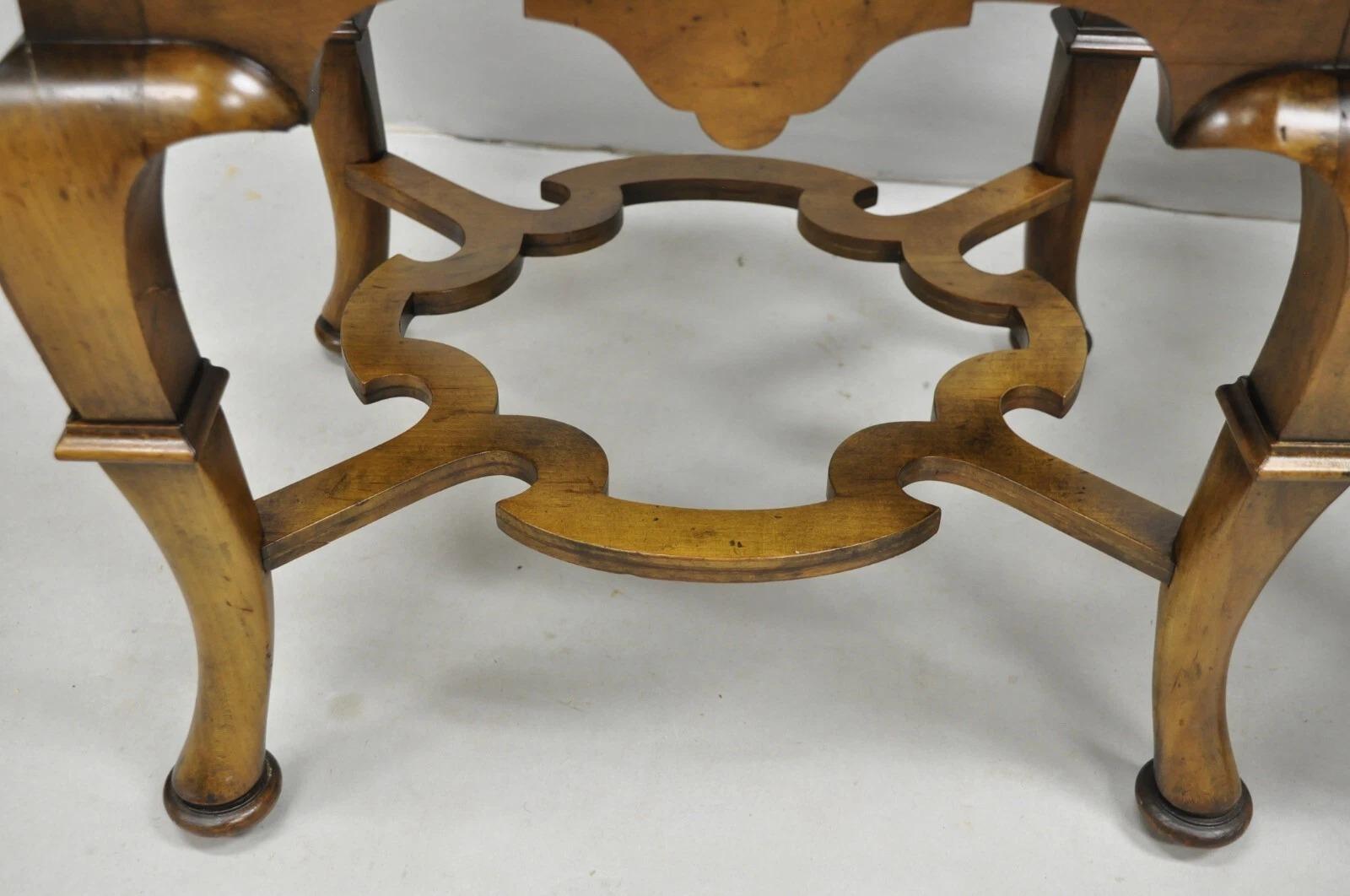Vintage Baker Regency Style Burlwood Walnut Low Side End Tables - a Pair In Good Condition For Sale In Philadelphia, PA