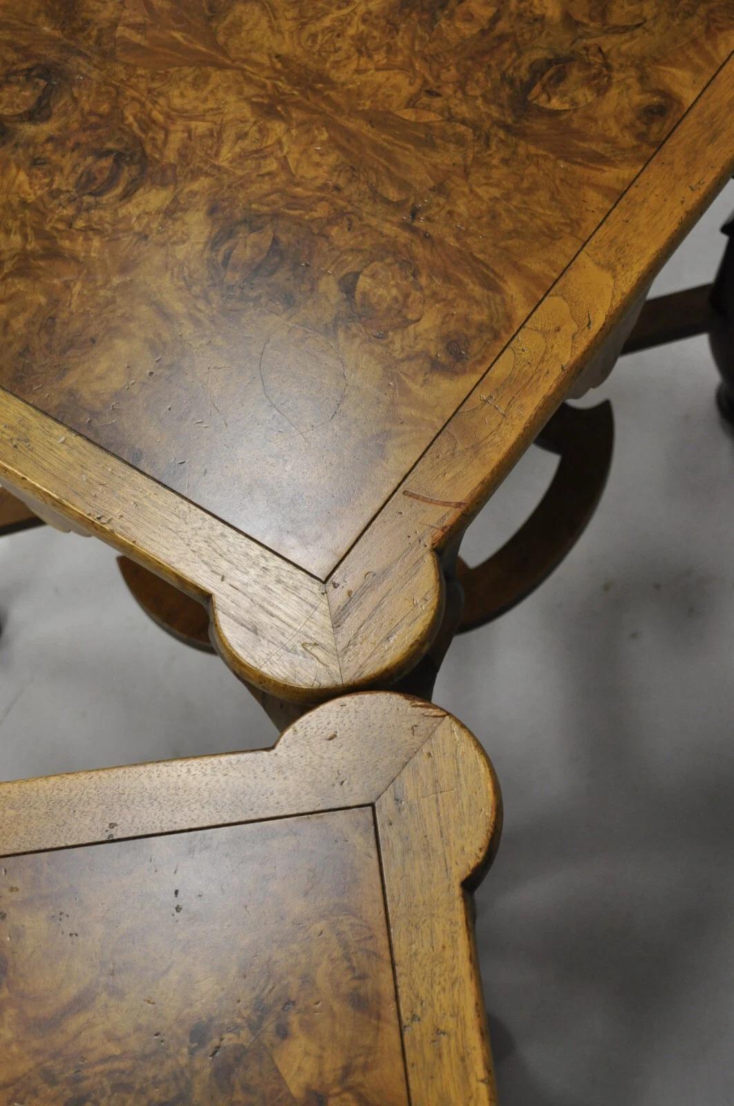 Vintage Baker Regency Style Burlwood Walnut Low Side End Tables - a Pair For Sale 3