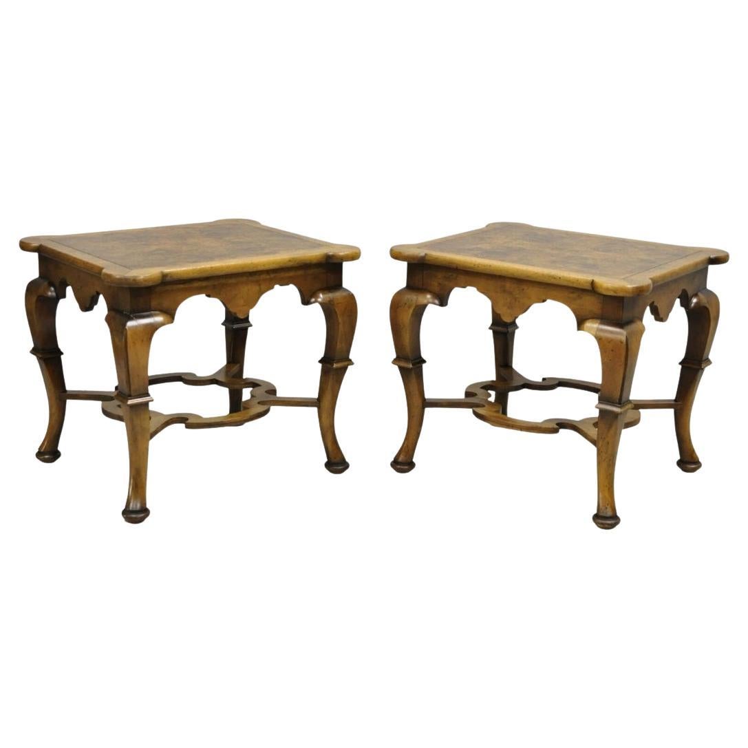 Vintage Baker Regency Style Burlwood Walnut Low Side End Tables - a Pair For Sale