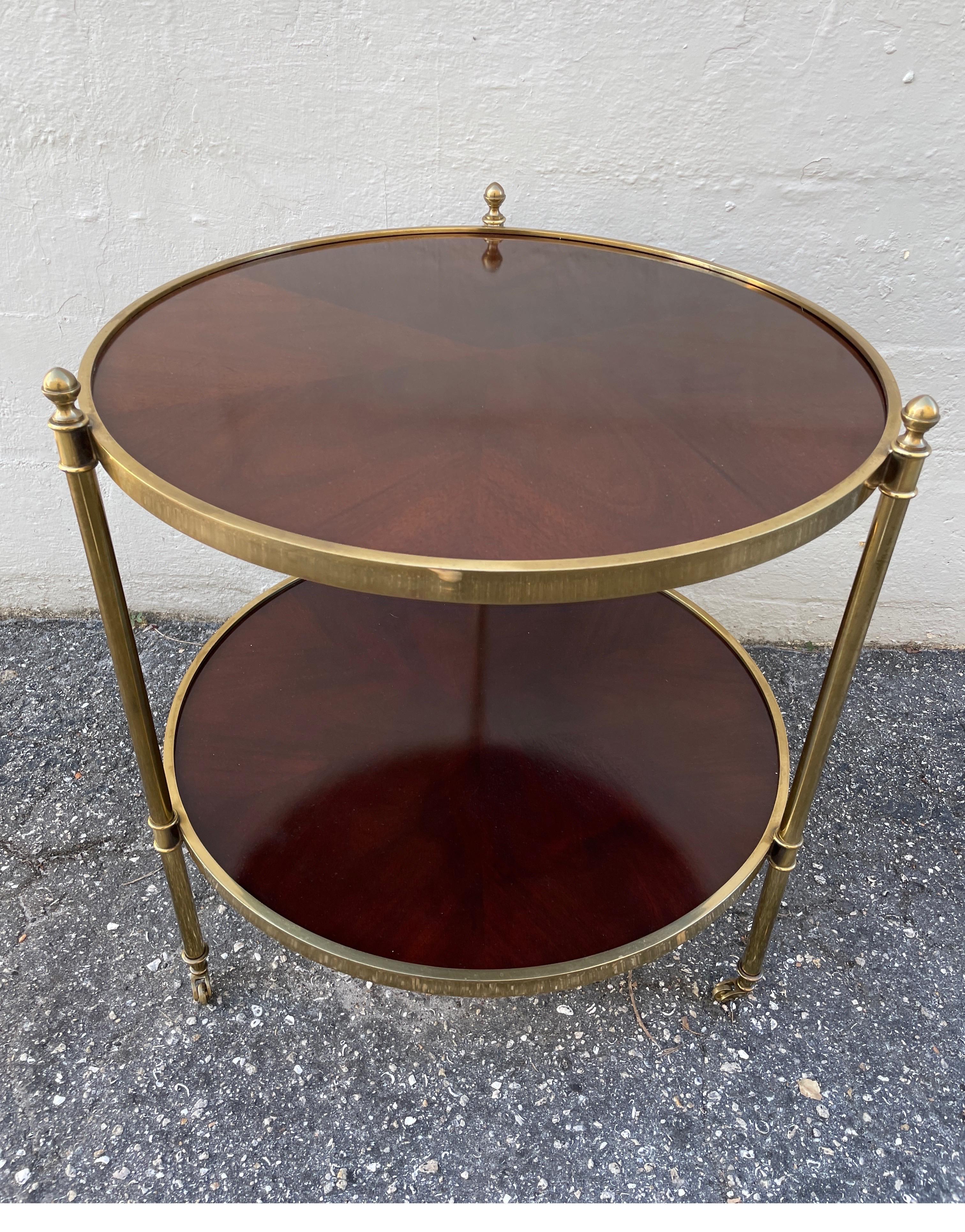 Vintage baker two tiered round table on casters. Would make a handsome bar cart.