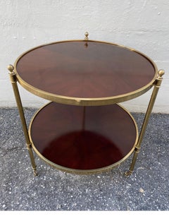 Vintage Baker Regency Style Two Tiered Round Table on Brass Casters