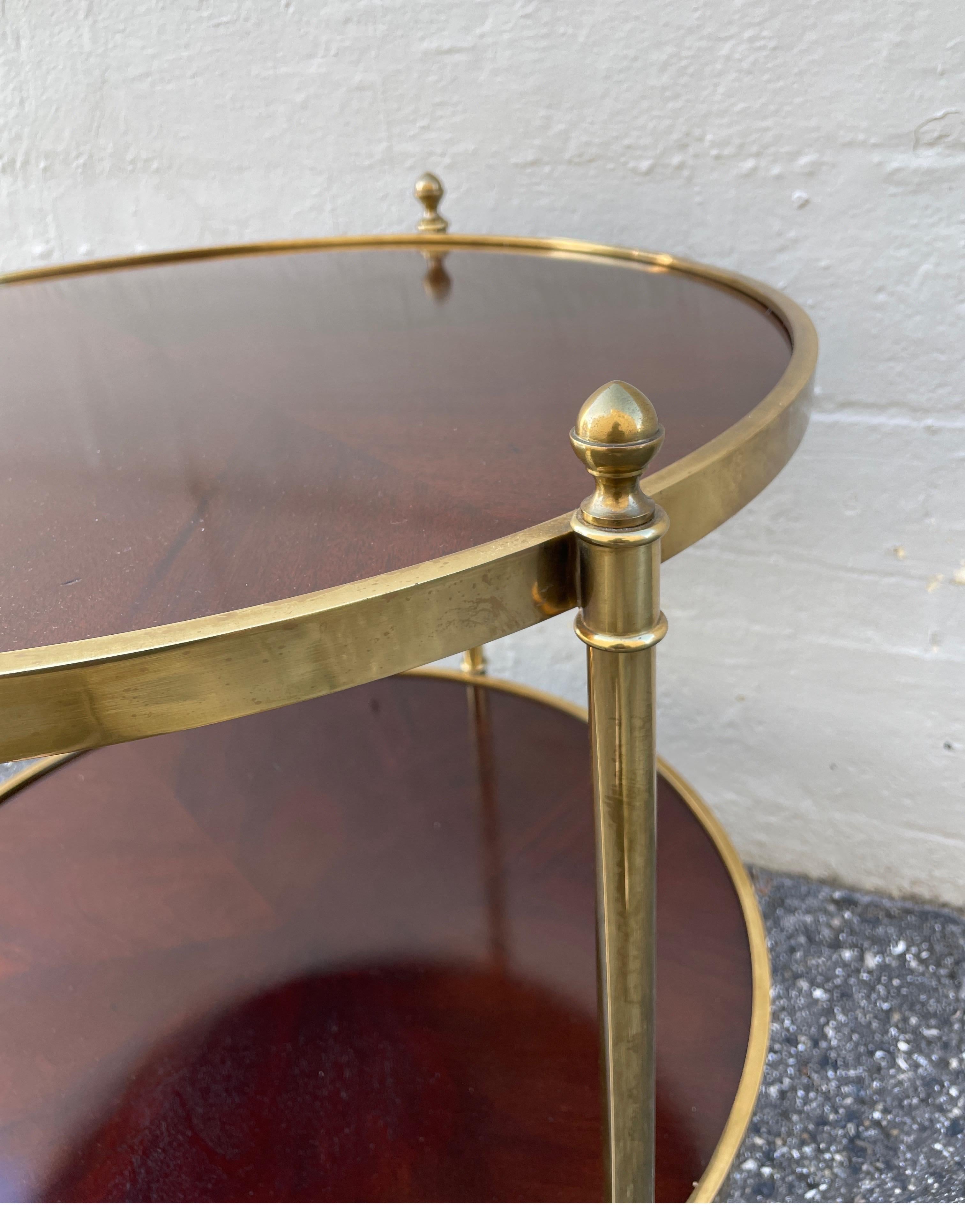 Vintage Baker Regency Style Two Tiered Round Table on Brass Casters 2