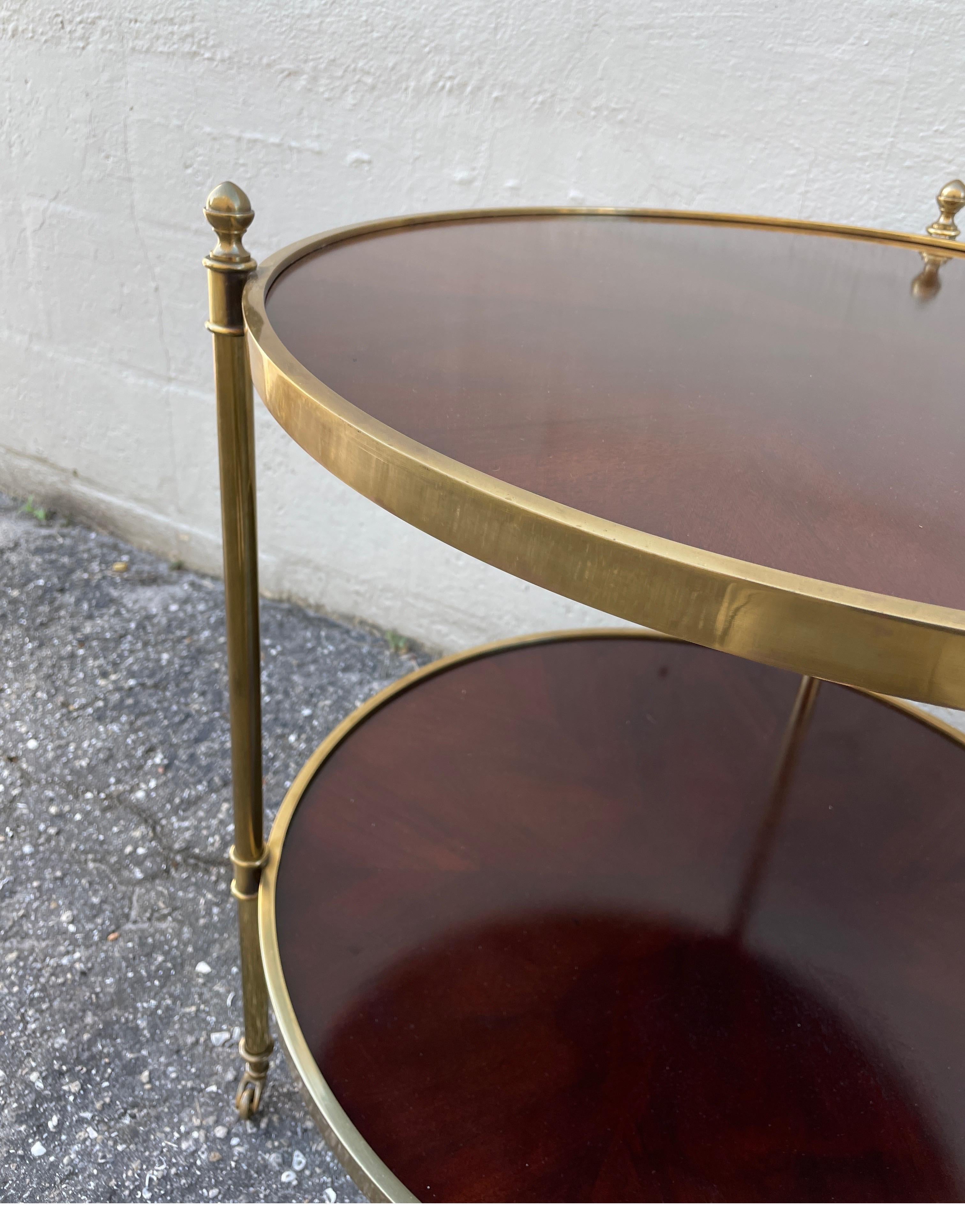 Vintage Baker Regency Style Two Tiered Round Table on Brass Casters 3