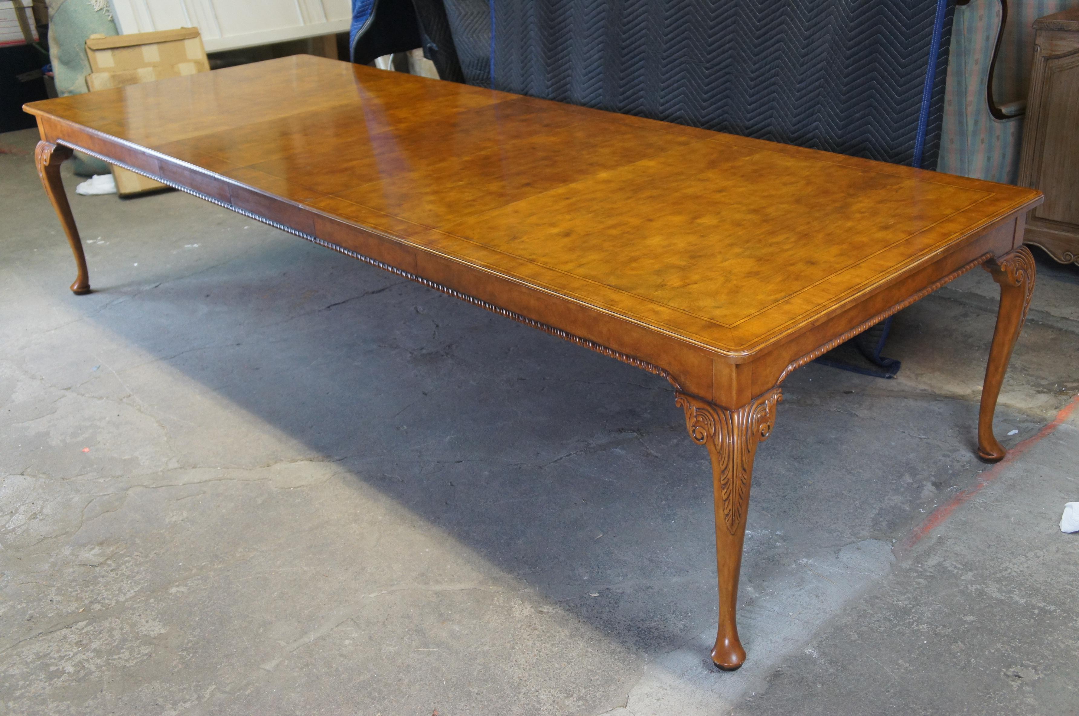 Satinwood Vintage Baker Stately Homes Chippendale Style Burled Walnut Dining Table For Sale