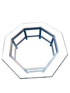 Vintage Baker Style Octagonal Glass Wood Coffee Table