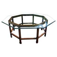 Vintage Baker Stil achteckigen Glas Wood Couchtisch