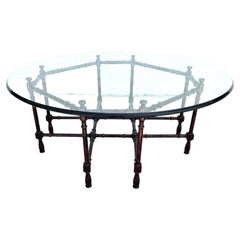 Table basse vintage de style Baker, en imitation bambou couleur écaille de tortue et verre