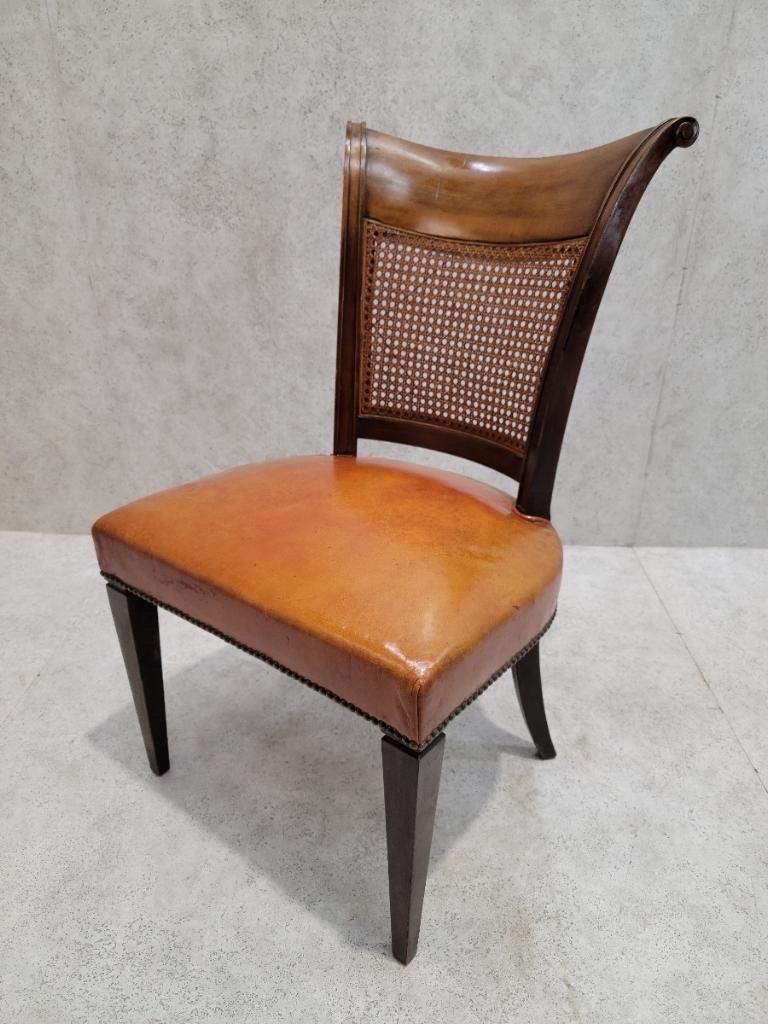 20th Century Vintage Baker Wicker and Leather Dining Chairs - Set of 6