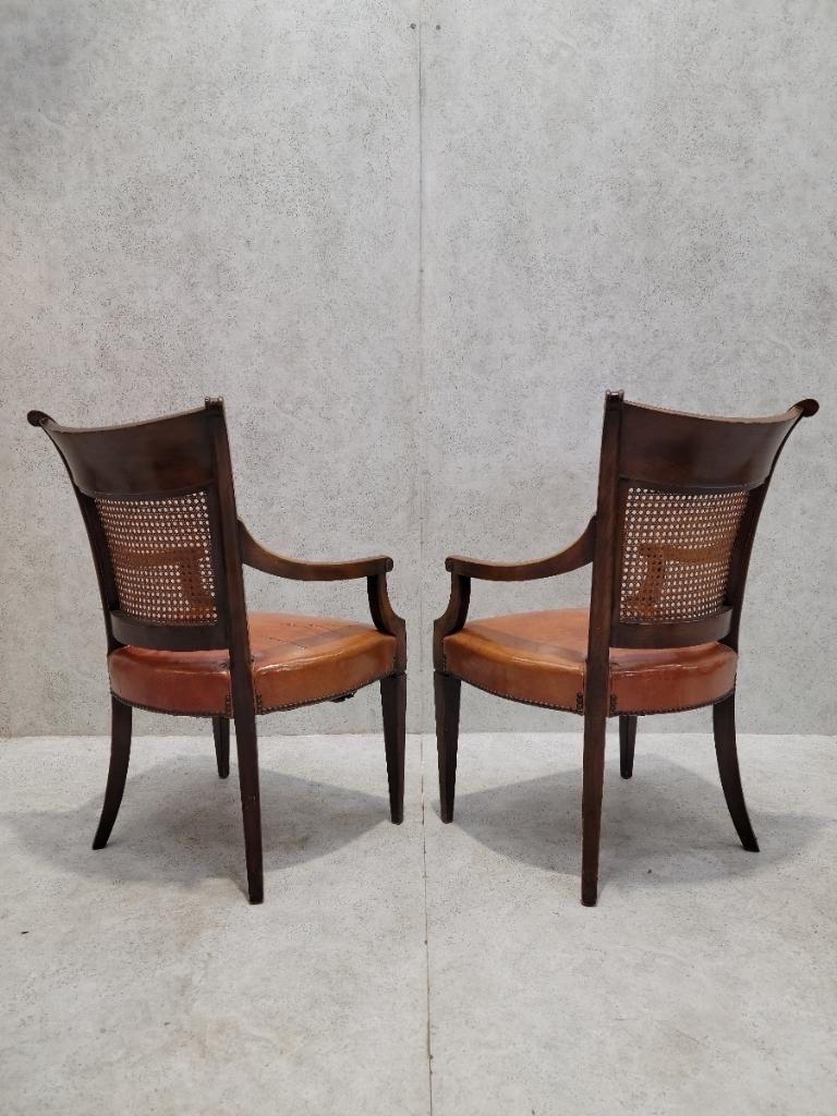 Vintage Baker Wicker and Leather Dining Chairs - Set of 6 1