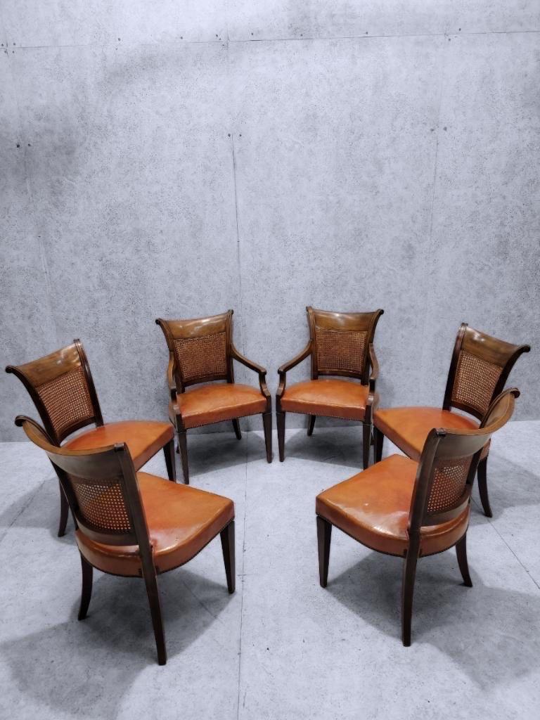 Vintage Baker Wicker and Leather Dining Chairs - Set of 6 4