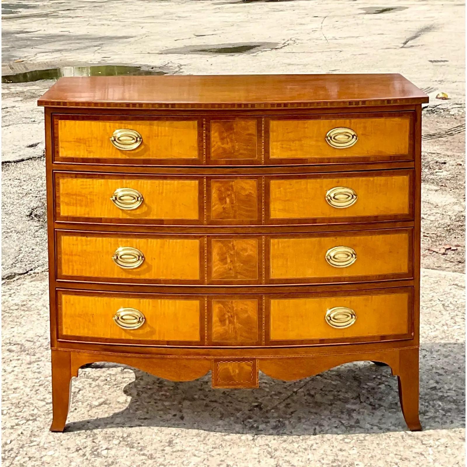 Vintage Baker Williamsburg Collection Burl Chest of Drawers For Sale 4