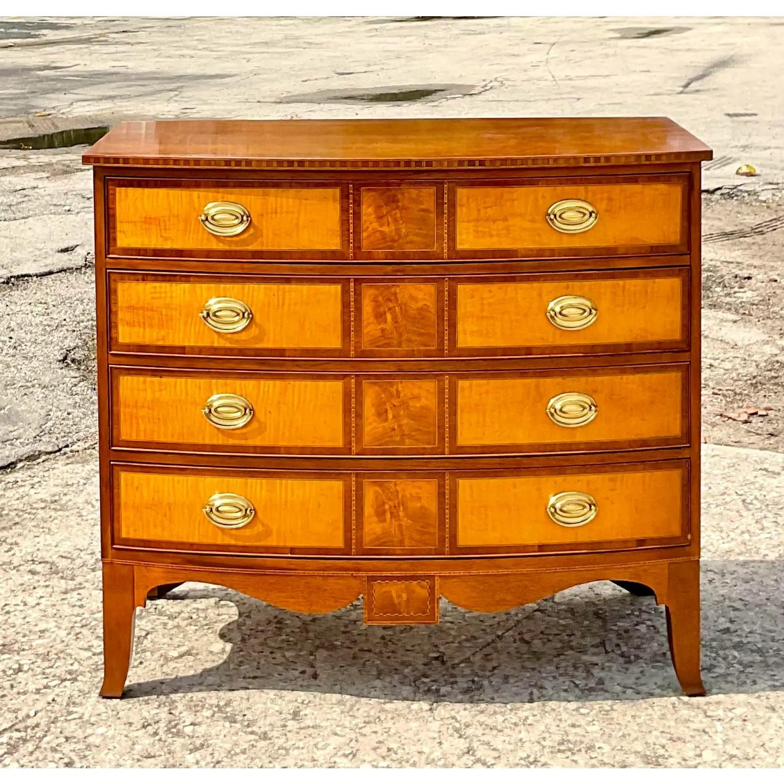 20th Century Vintage Baker Williamsburg Collection Burl Chest of Drawers For Sale