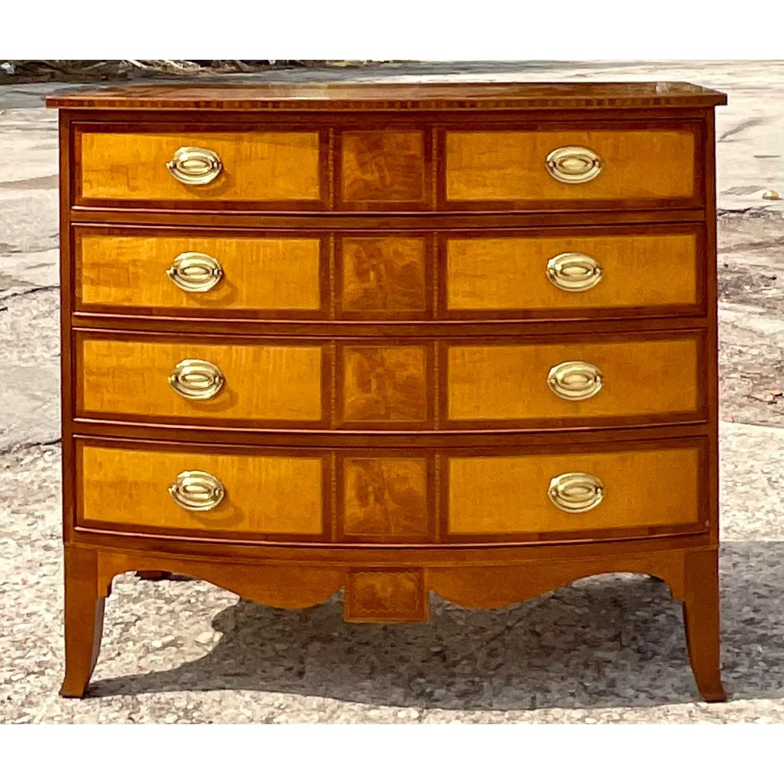 Vintage Baker Williamsburg Collection Burl Chest of Drawers For Sale 1