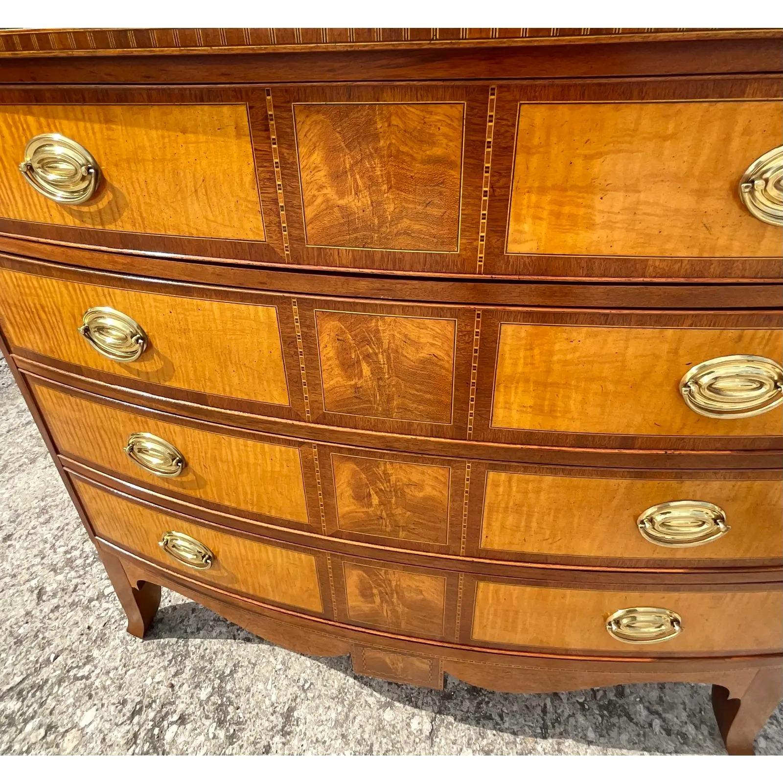 Vintage Baker Williamsburg Collection Burl Chest of Drawers For Sale 2