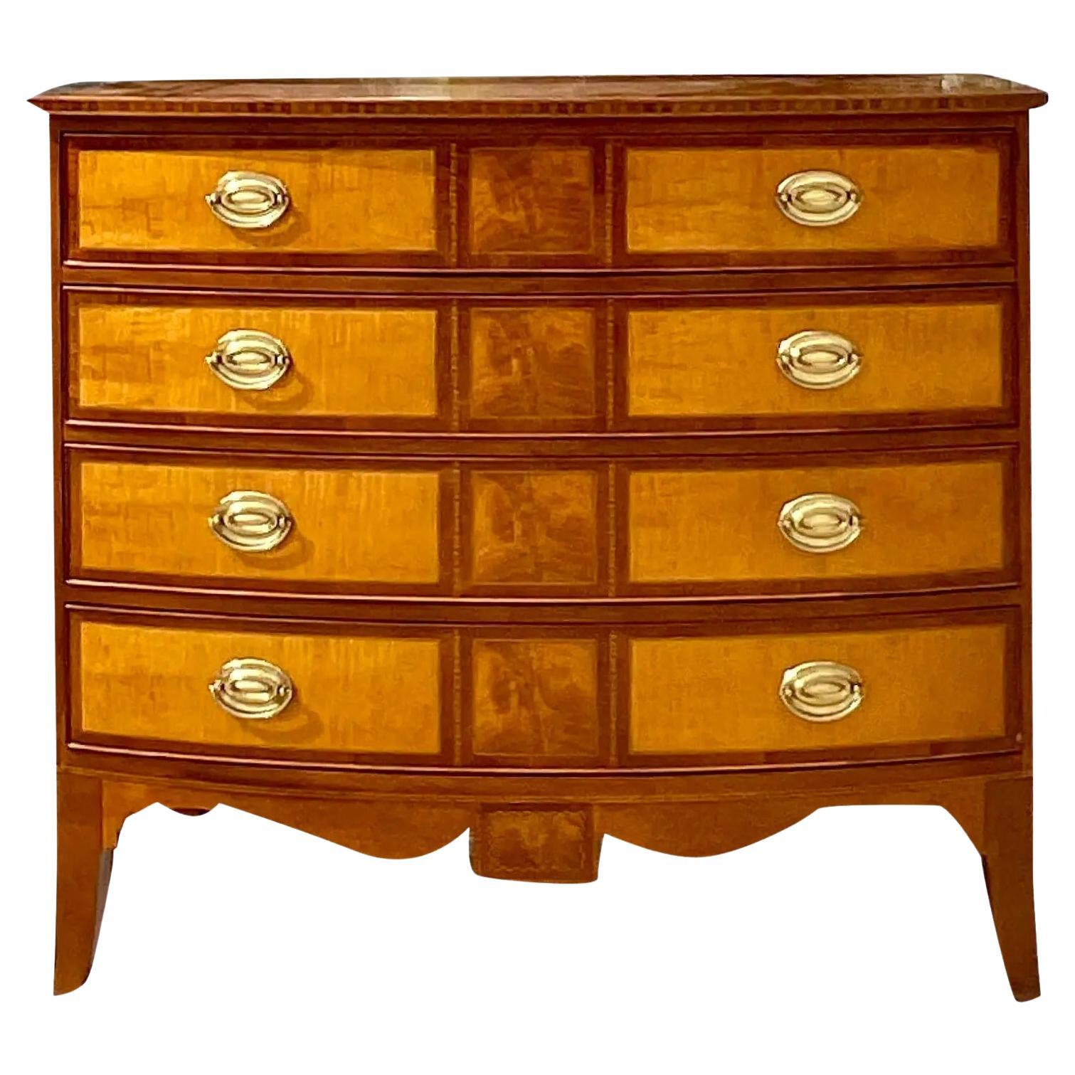 Vintage Baker Williamsburg Collection Burl Chest of Drawers For Sale
