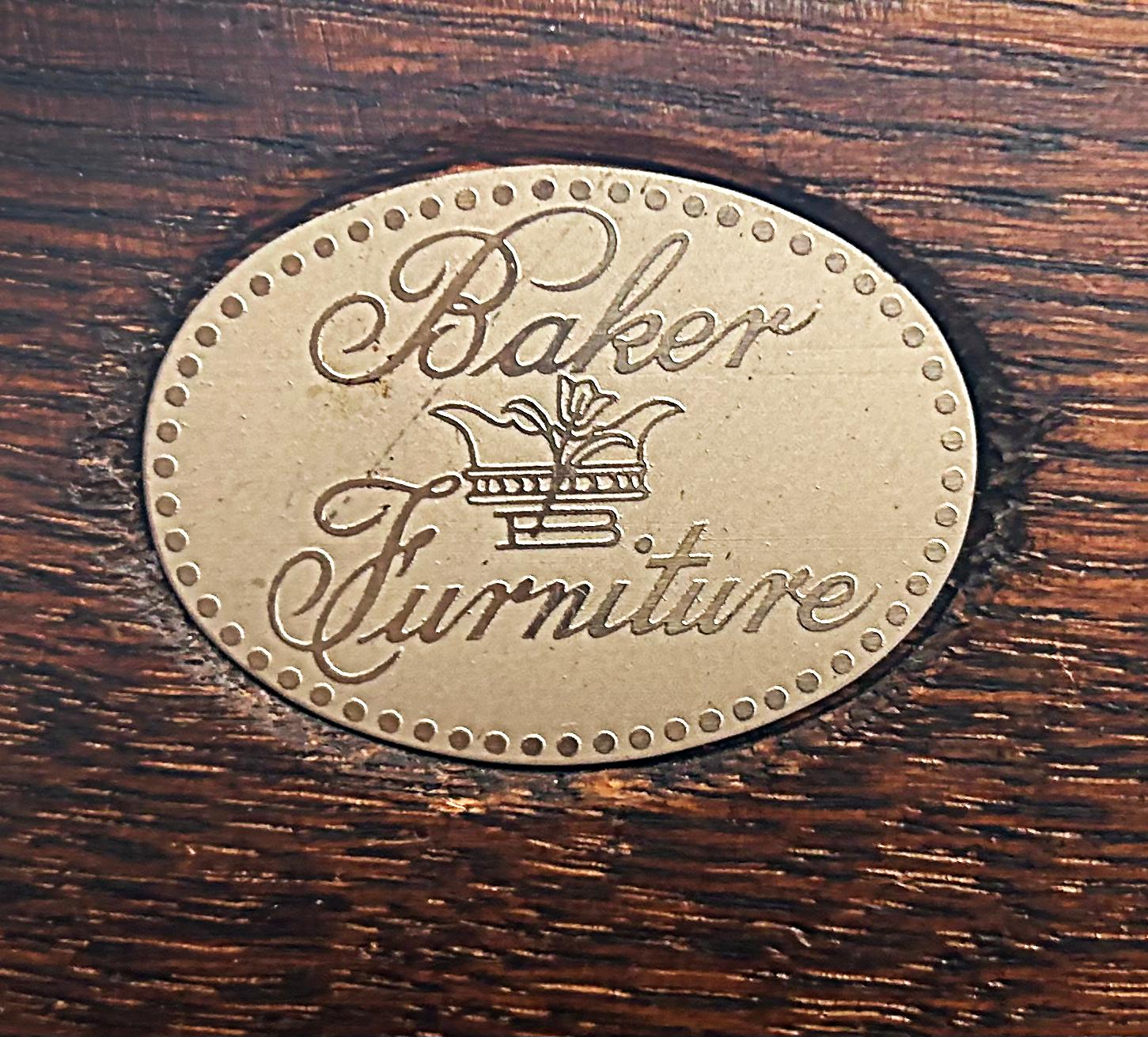 Vintage Baker Writing Desk, Ebonized Parcel Gilt with Leather Embossed 12