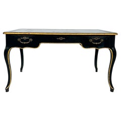Bureau Vintage Baker, parure dorée à la feuille avec embossage en cuir