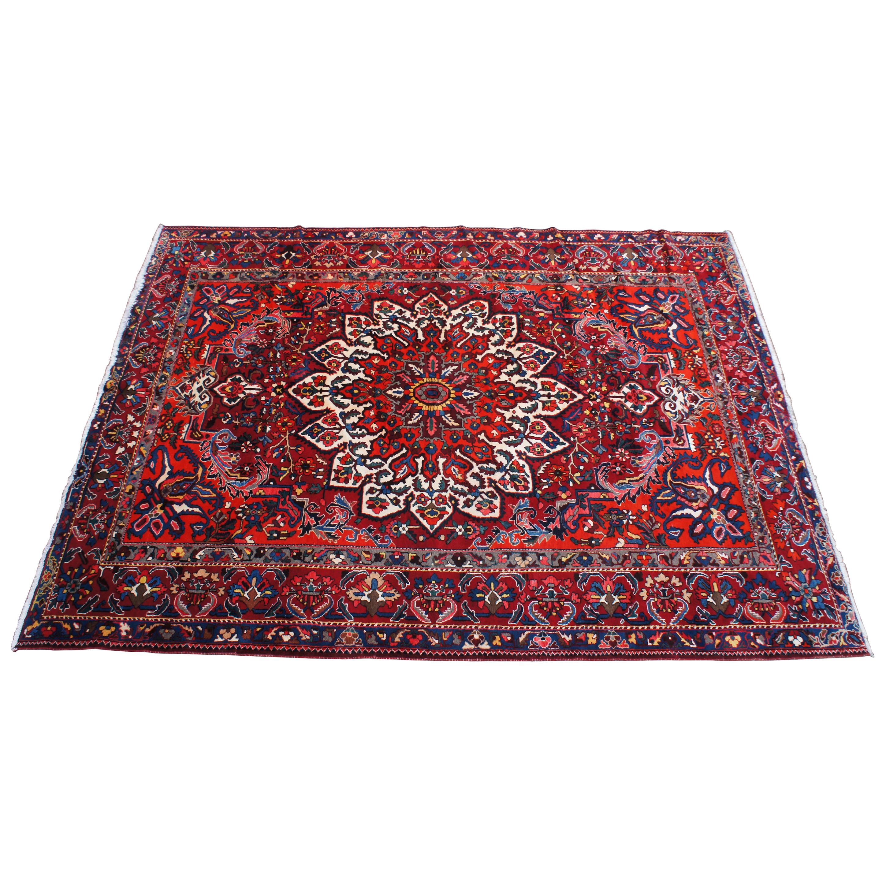 Vintage Bakhtiar Isfahan 100% Wool Floral All-Over Medallion Area Rug Carpet For Sale
