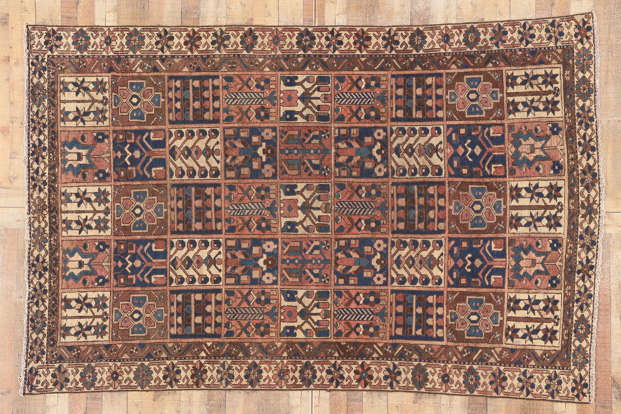 Wool Vintage Persian Bakhtiari Rug, Biophilic Design Meets Esoteric Elegance For Sale
