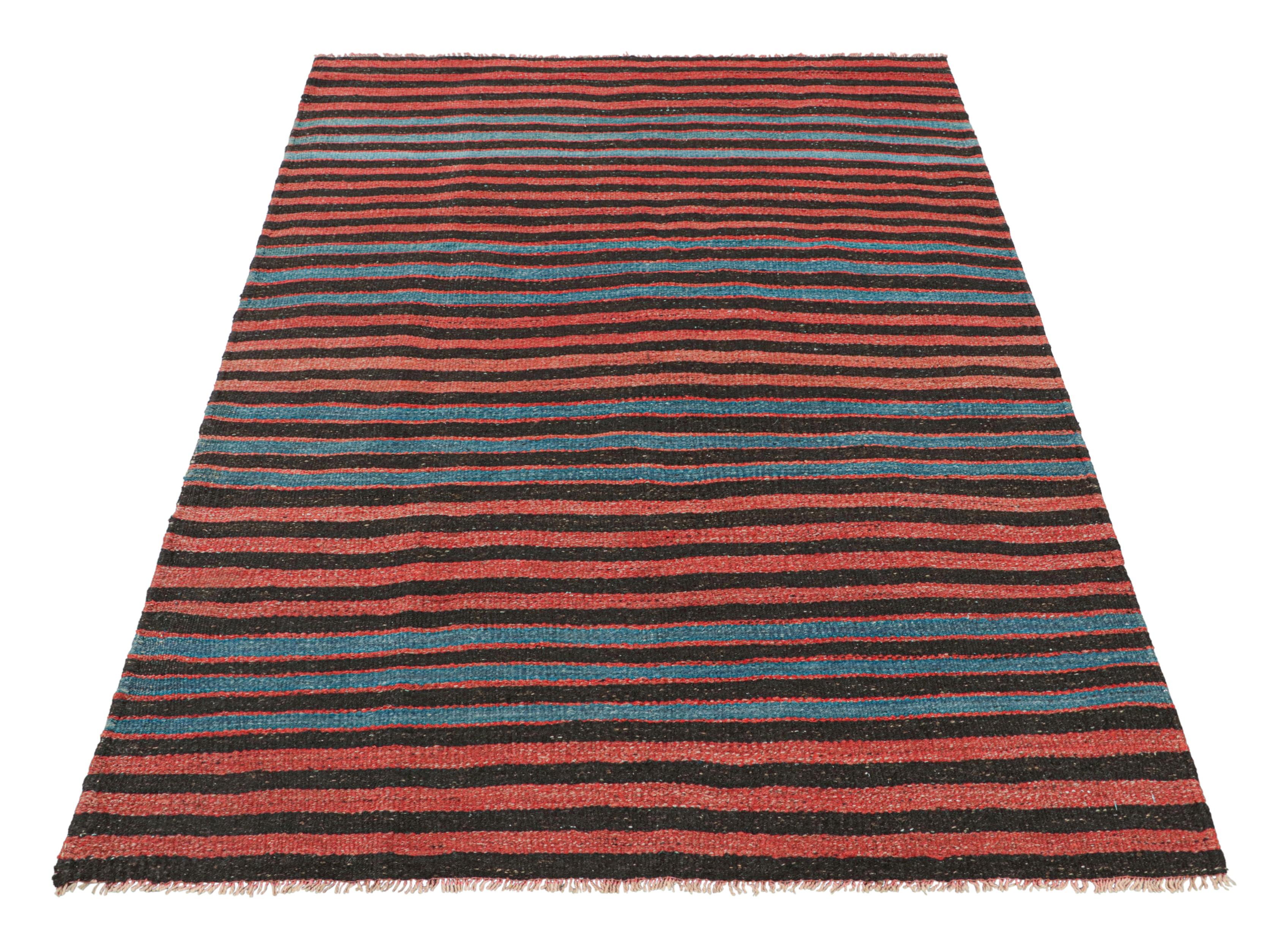 Mid-20th Century Vintage Bakhtiari Persian Kilim, Red and Blue Geometric Stripes - Rug & Kilim For Sale