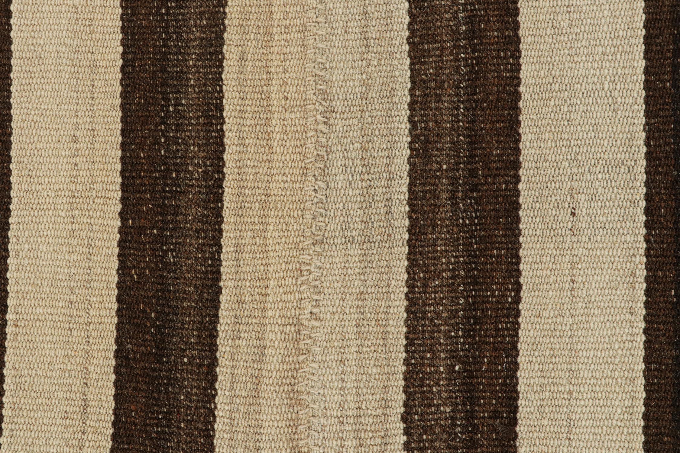 Mid-20th Century Vintage Bakhtiari Persian Kilim rug in Beige and Brown Stripes by Rug & Kilim For Sale