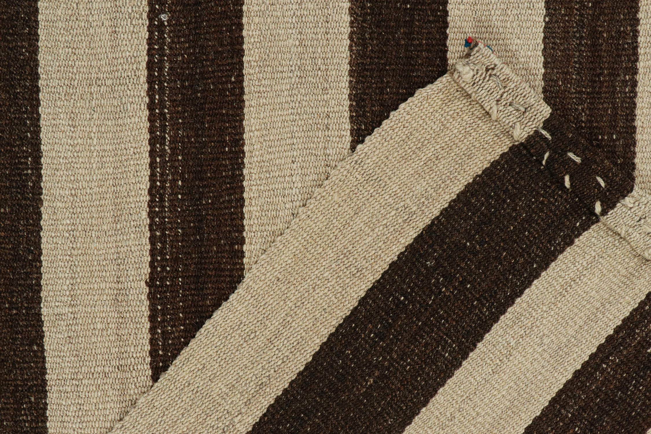 Wool Vintage Bakhtiari Persian Kilim rug in Beige and Brown Stripes by Rug & Kilim For Sale