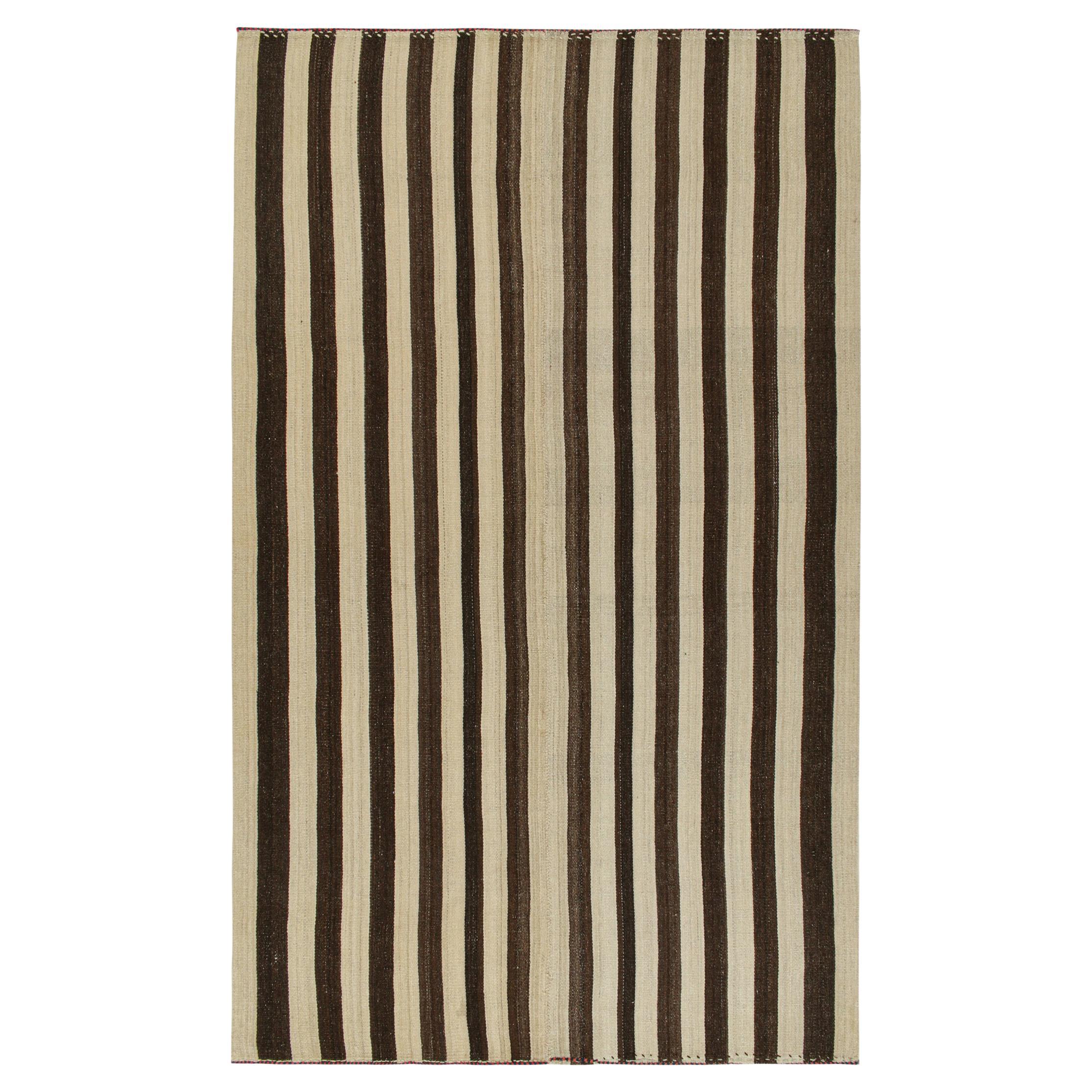 Vintage Bakhtiari Persian Kilim rug in Beige and Brown Stripes by Rug & Kilim For Sale