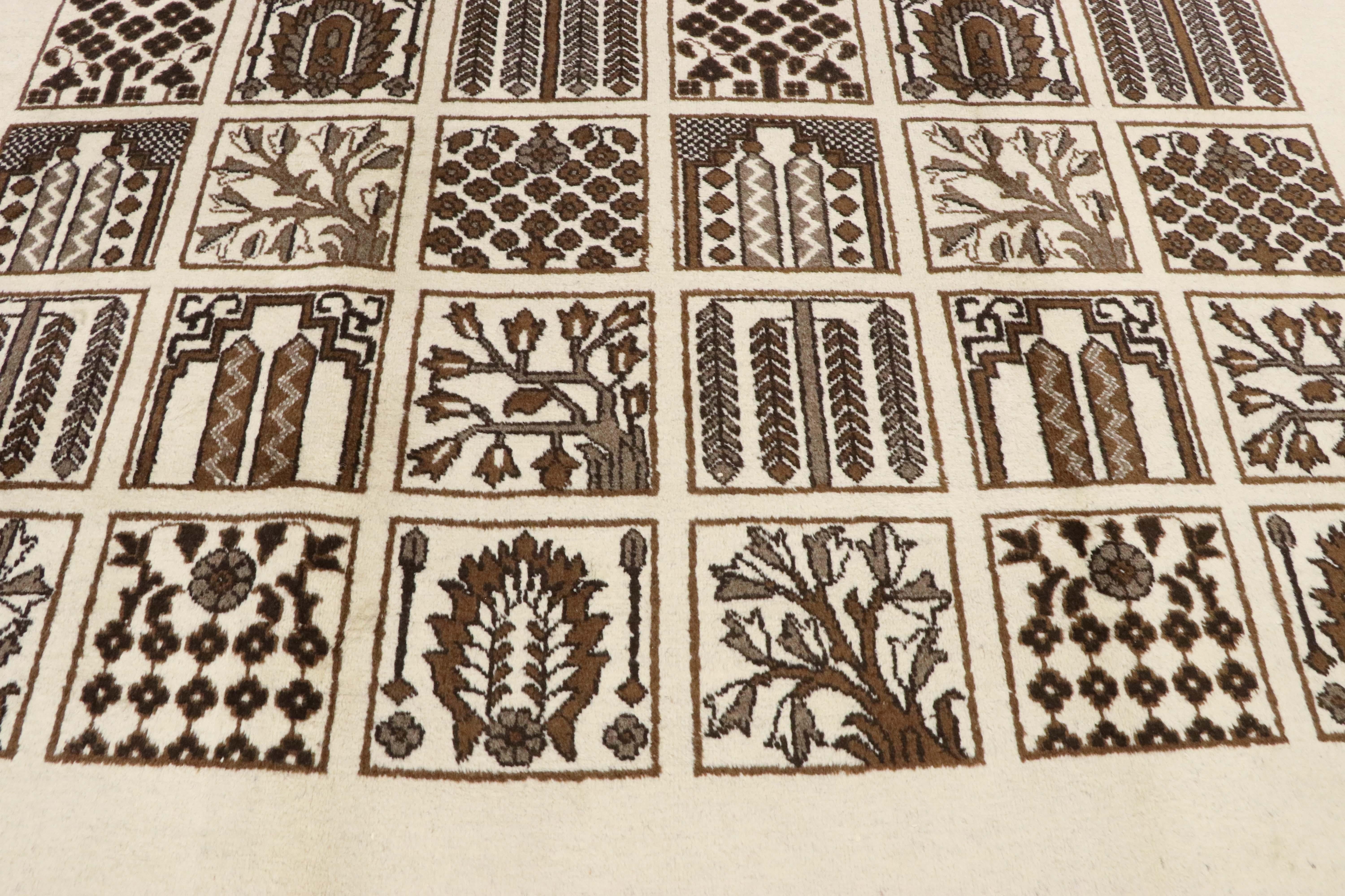 Vintage Bakhtiari Persian Rug with Garden Design with Black Forest Style In Good Condition For Sale In Dallas, TX
