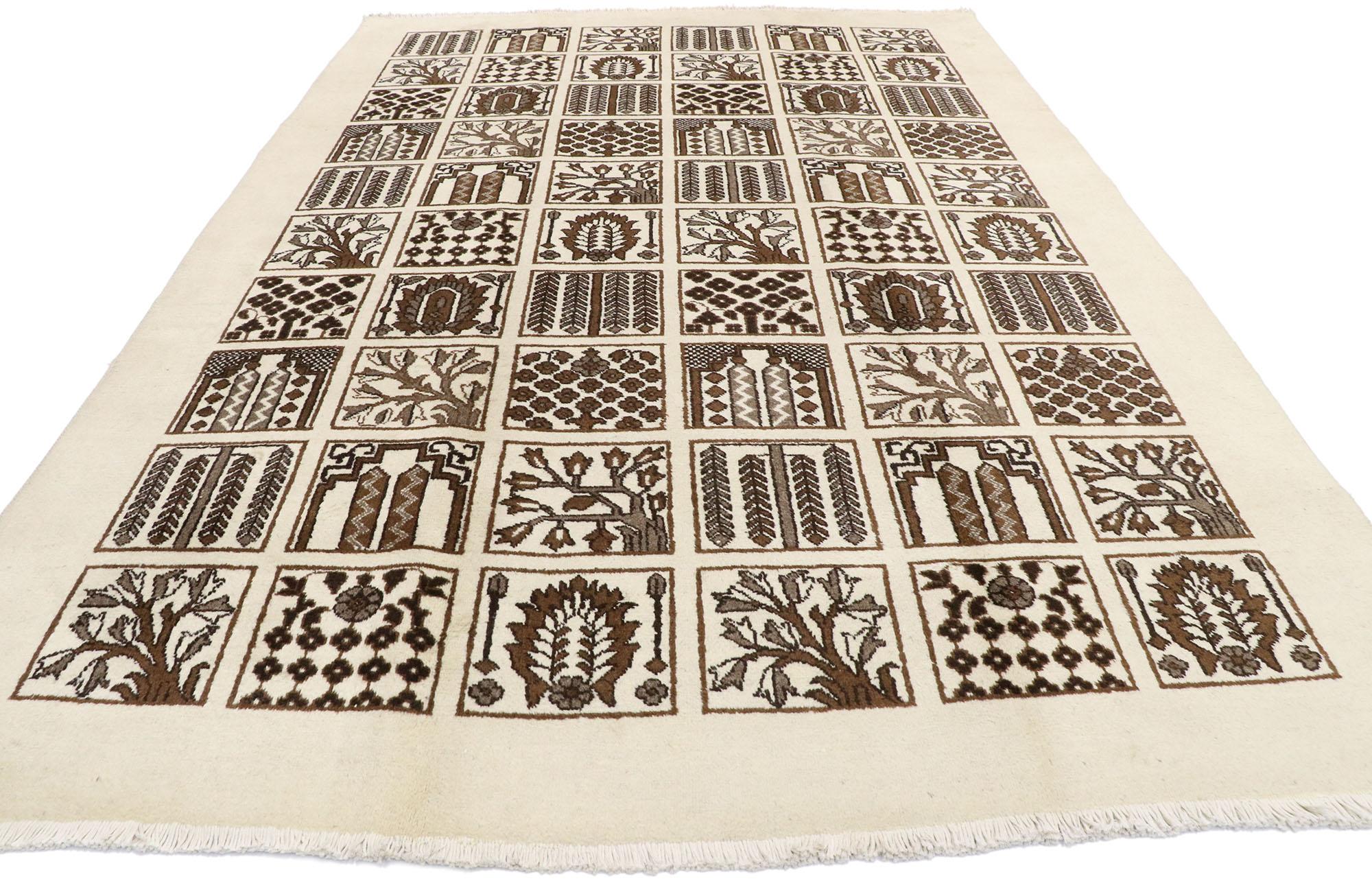 Hand-Knotted Vintage Bakhtiari Persian Rug with Garden Design with Black Forest Style For Sale