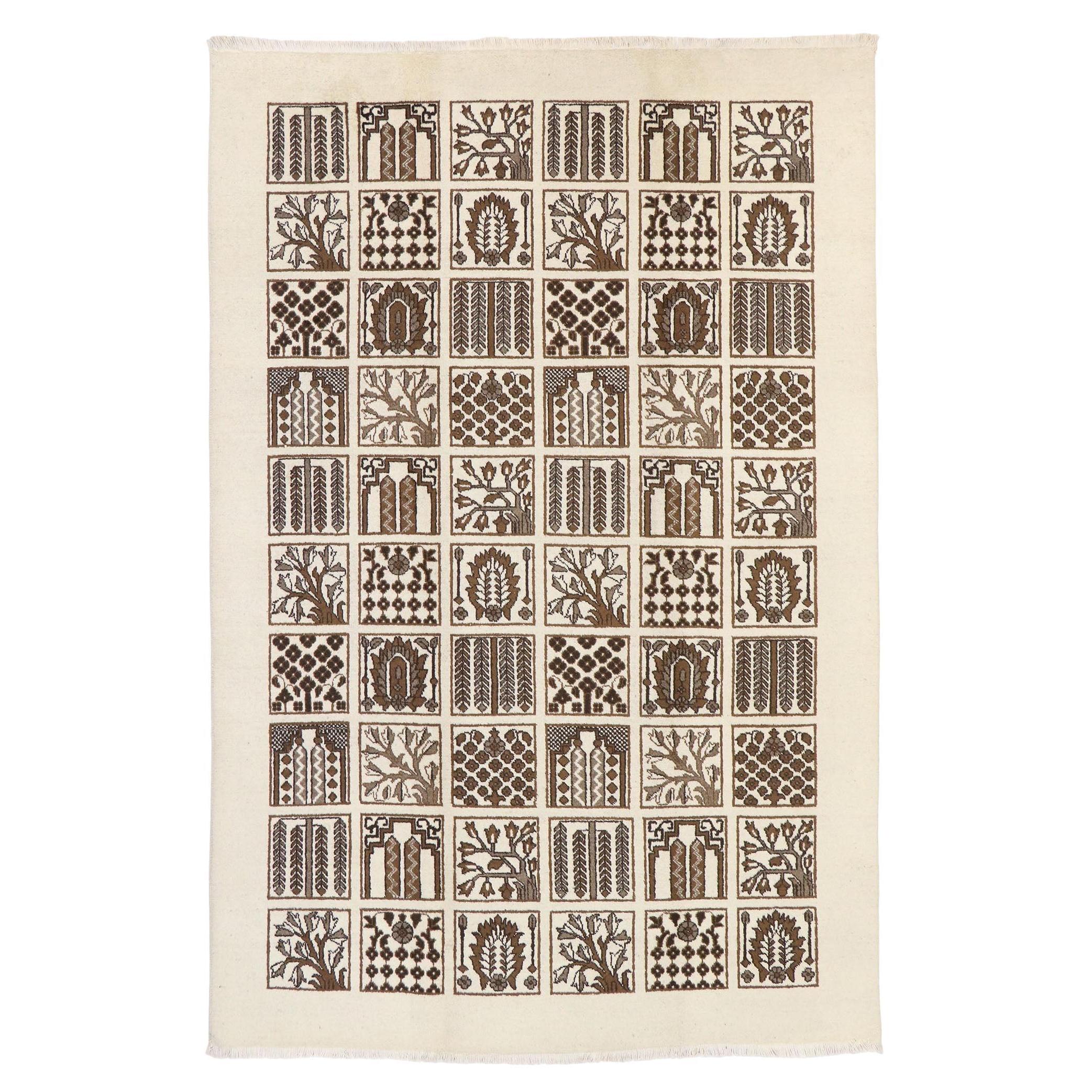 Vintage Bakhtiari Persian Rug with Garden Design with Black Forest Style