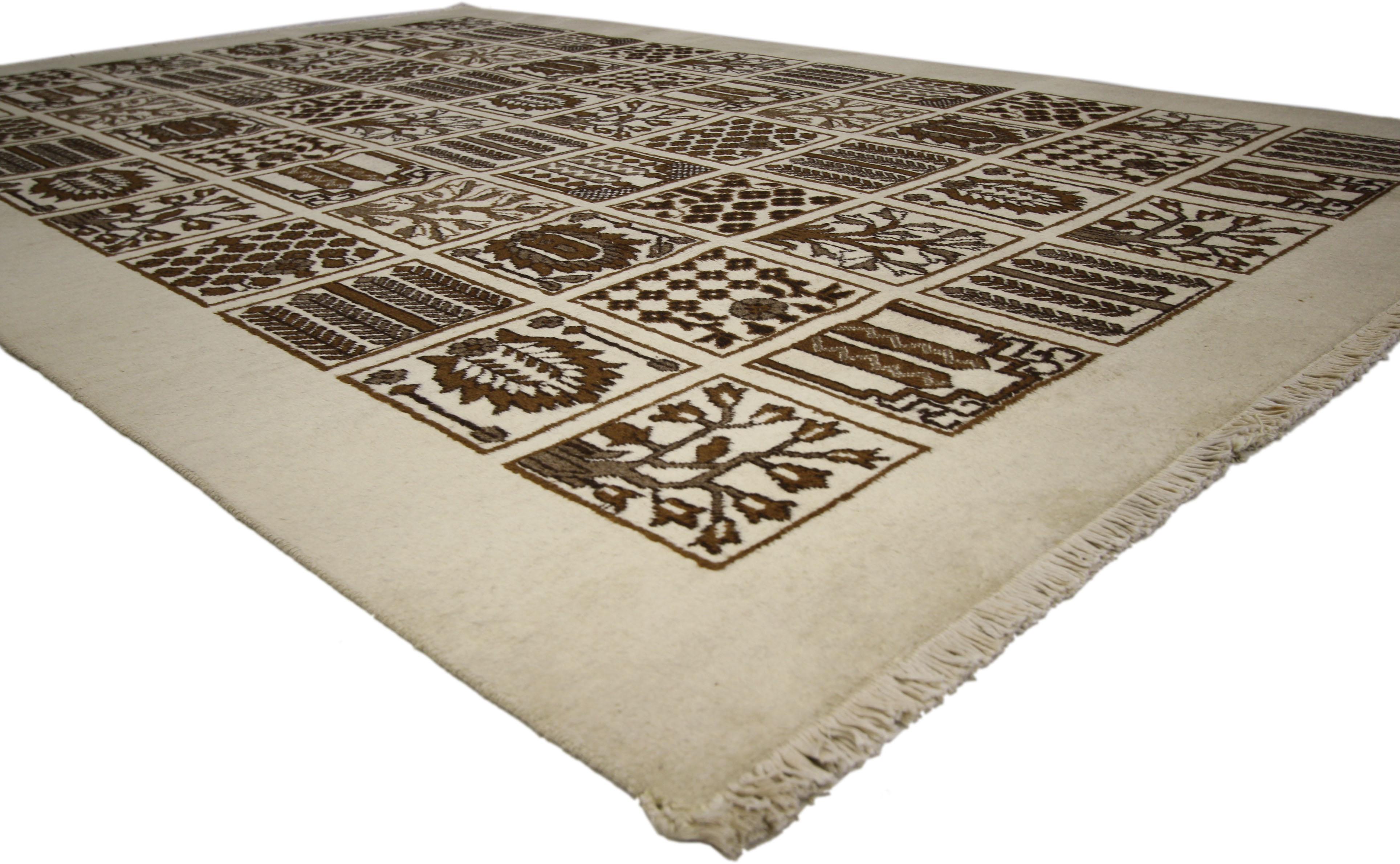 Hand-Knotted Vintage Bakhtiari Persian Rug with Garden Design with Black Forest Style For Sale