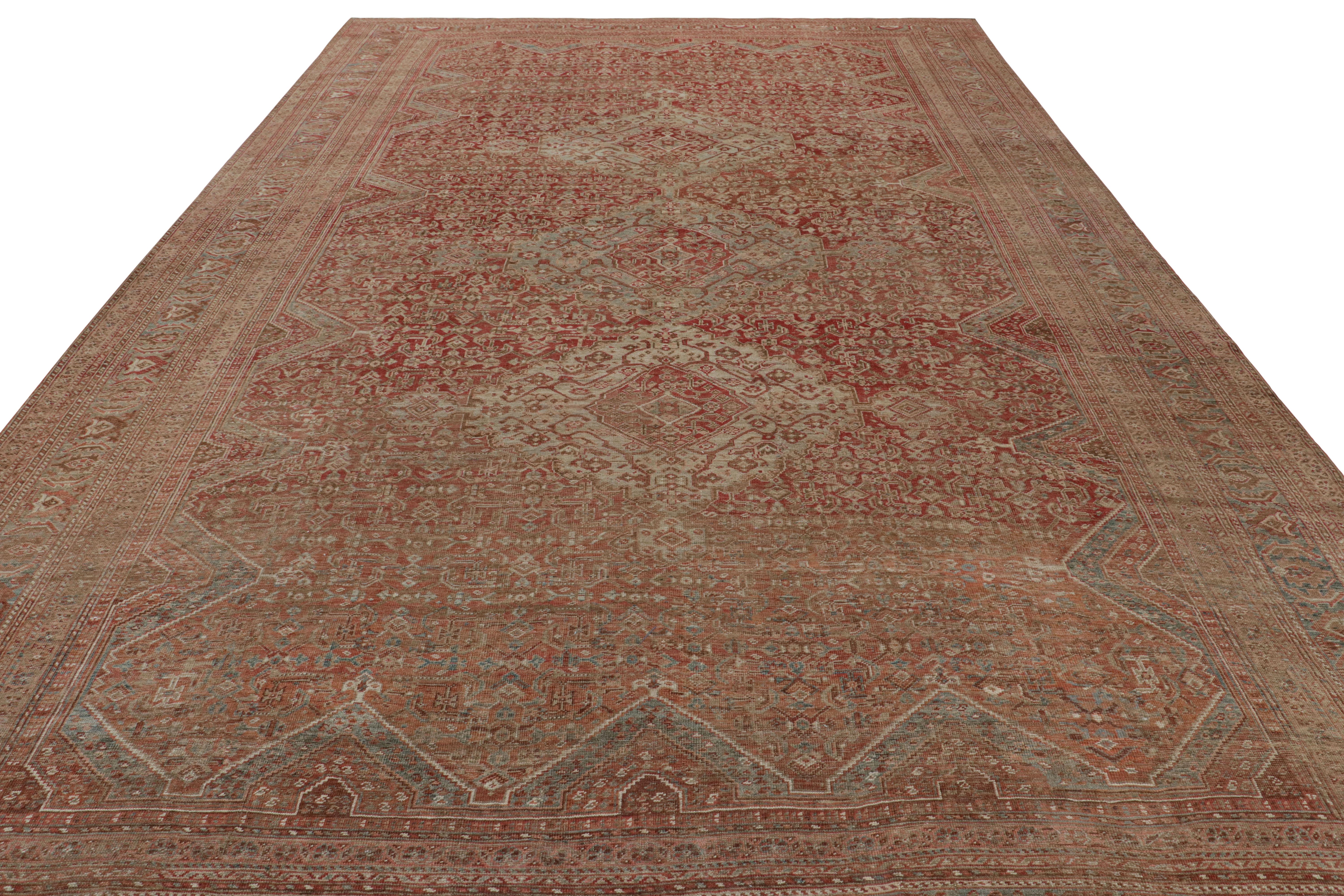 Vintage-Teppich im Bakhtiari-Stil in Rot mit geometrischen Mustern (Handgeknüpft) im Angebot
