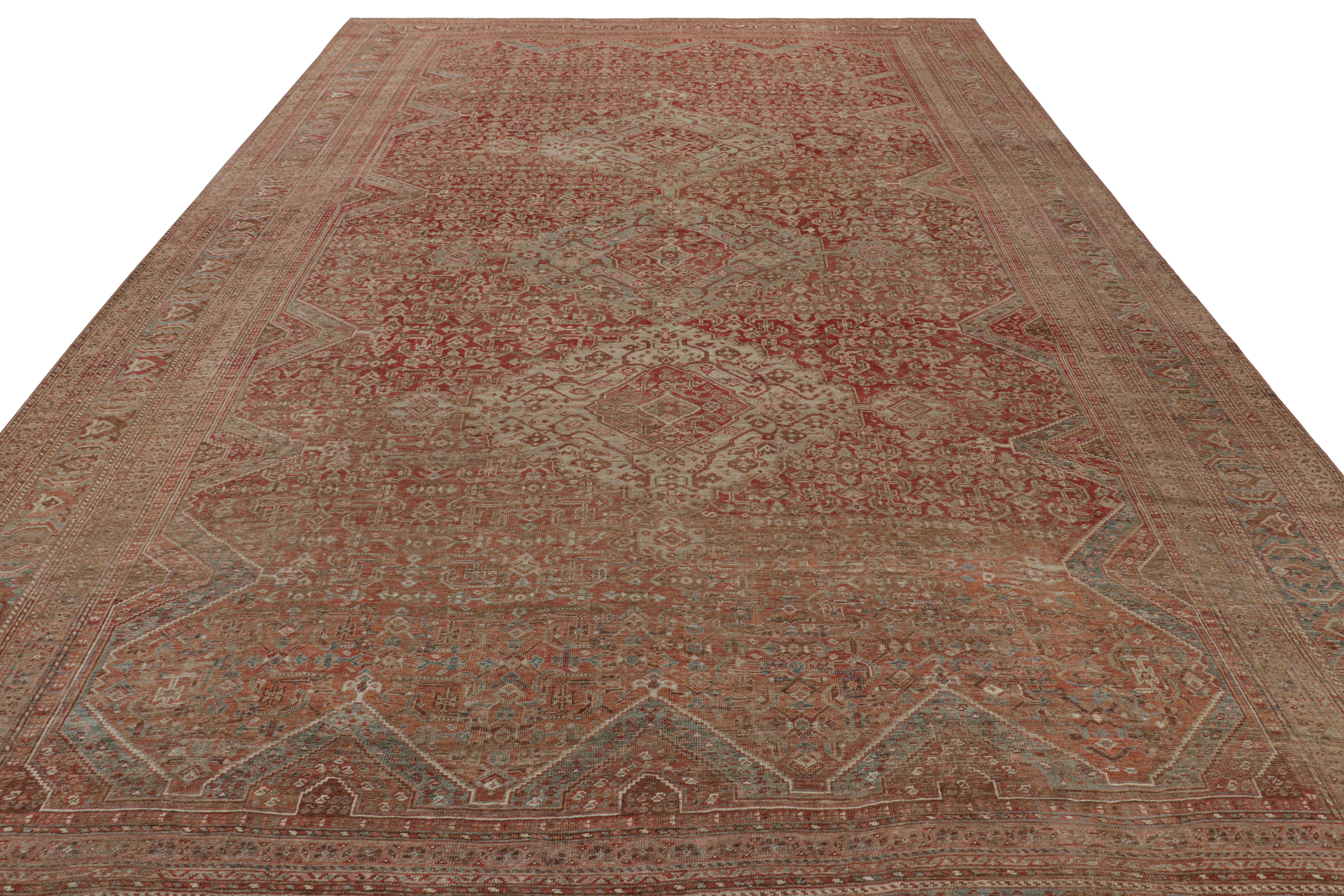 Hand-Knotted Vintage Bakhtiari-Style Rug in Red with Geometric Patterns, from Rug & Kilim For Sale