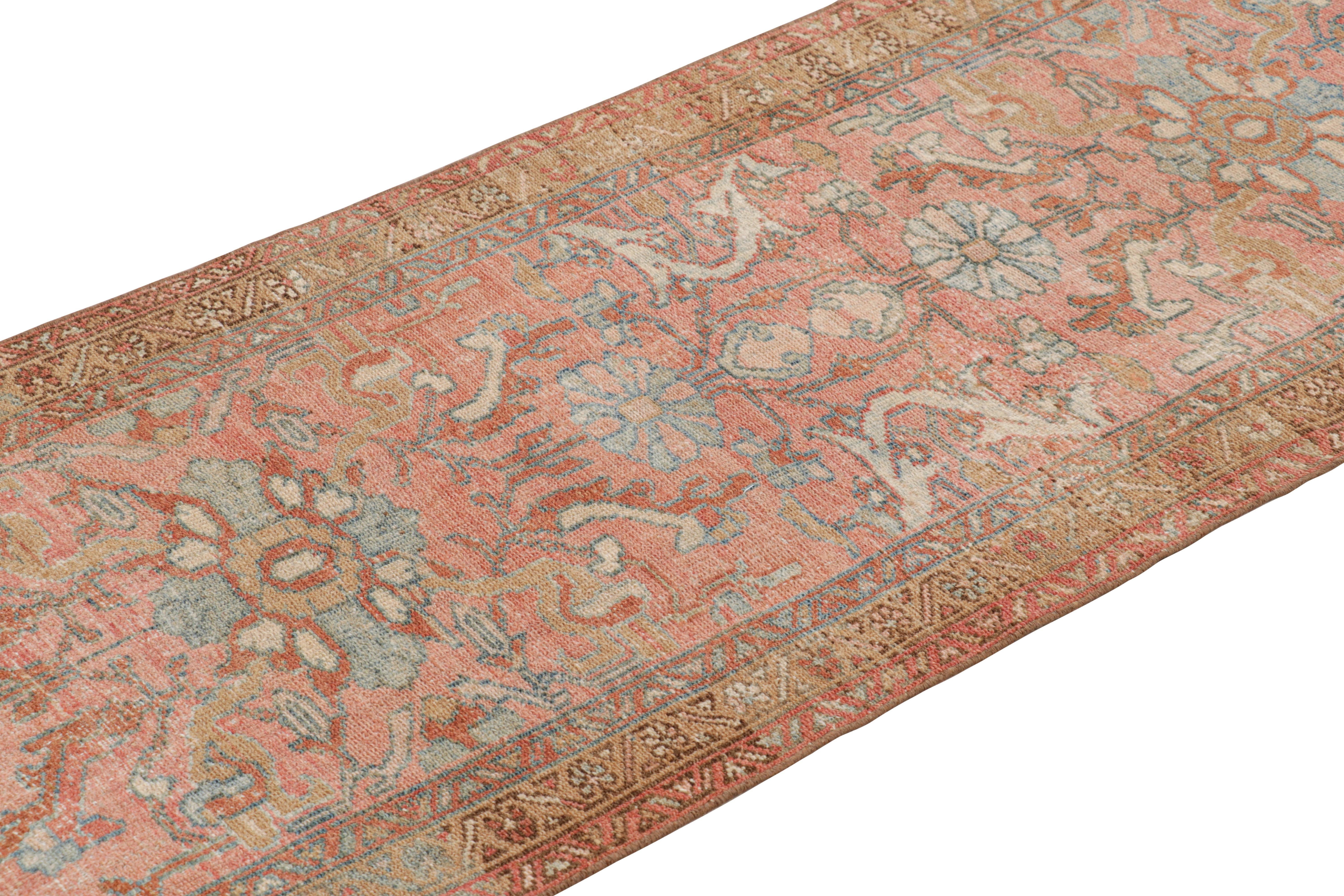 Hand-knotted in wool circa 1950-1960, this 2x10 vintage Turkish runner is inspired by Bakhtiari tribal rug designs. 

On the Design: 

A particularly warm and bright play of all over and medallion style floral patterns underscores this piece. The