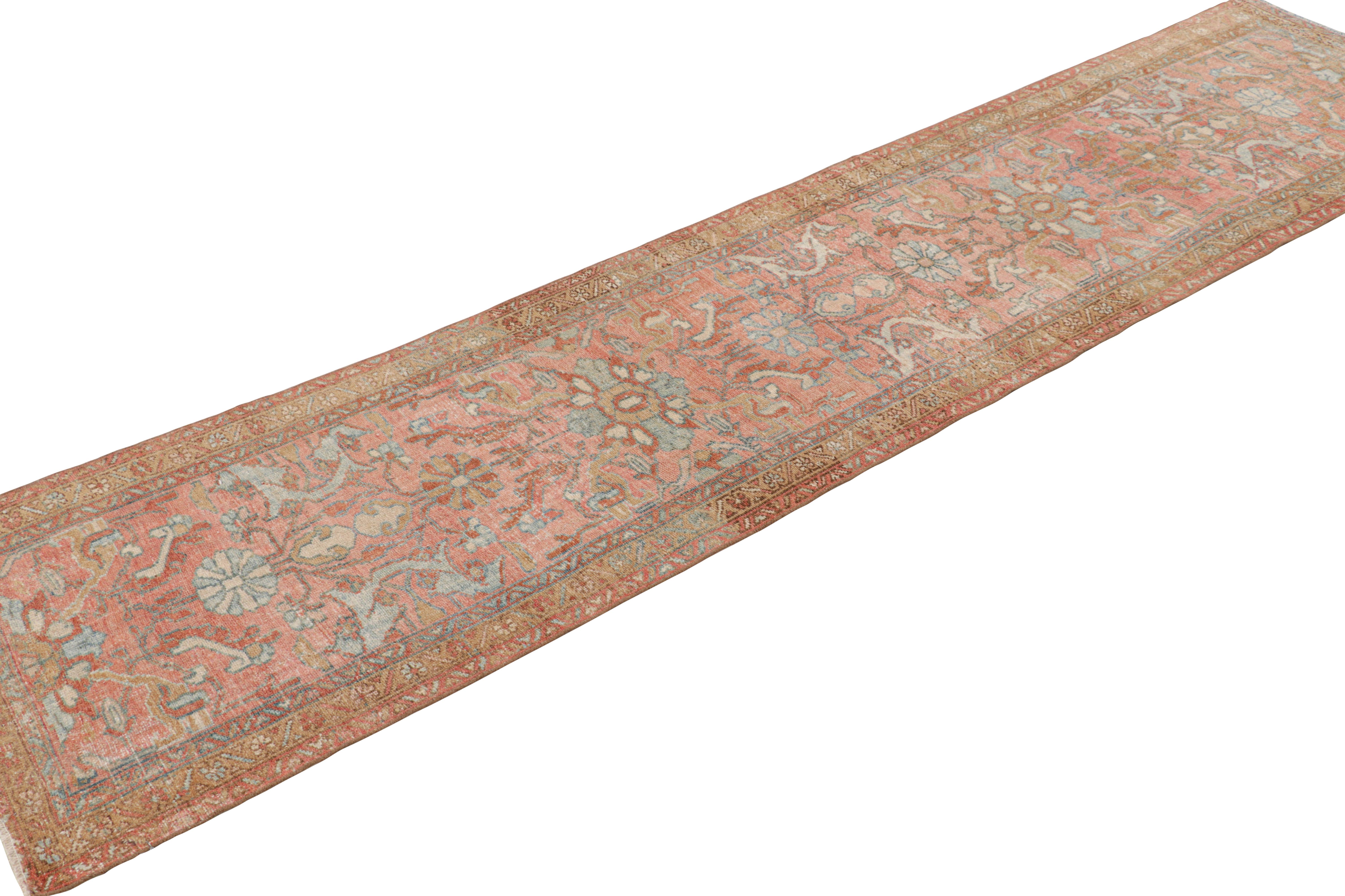 Hand-Knotted Vintage Bakhtiari Style Runner Rug in Pink with Floral Pattern, from Rug & Kilim For Sale