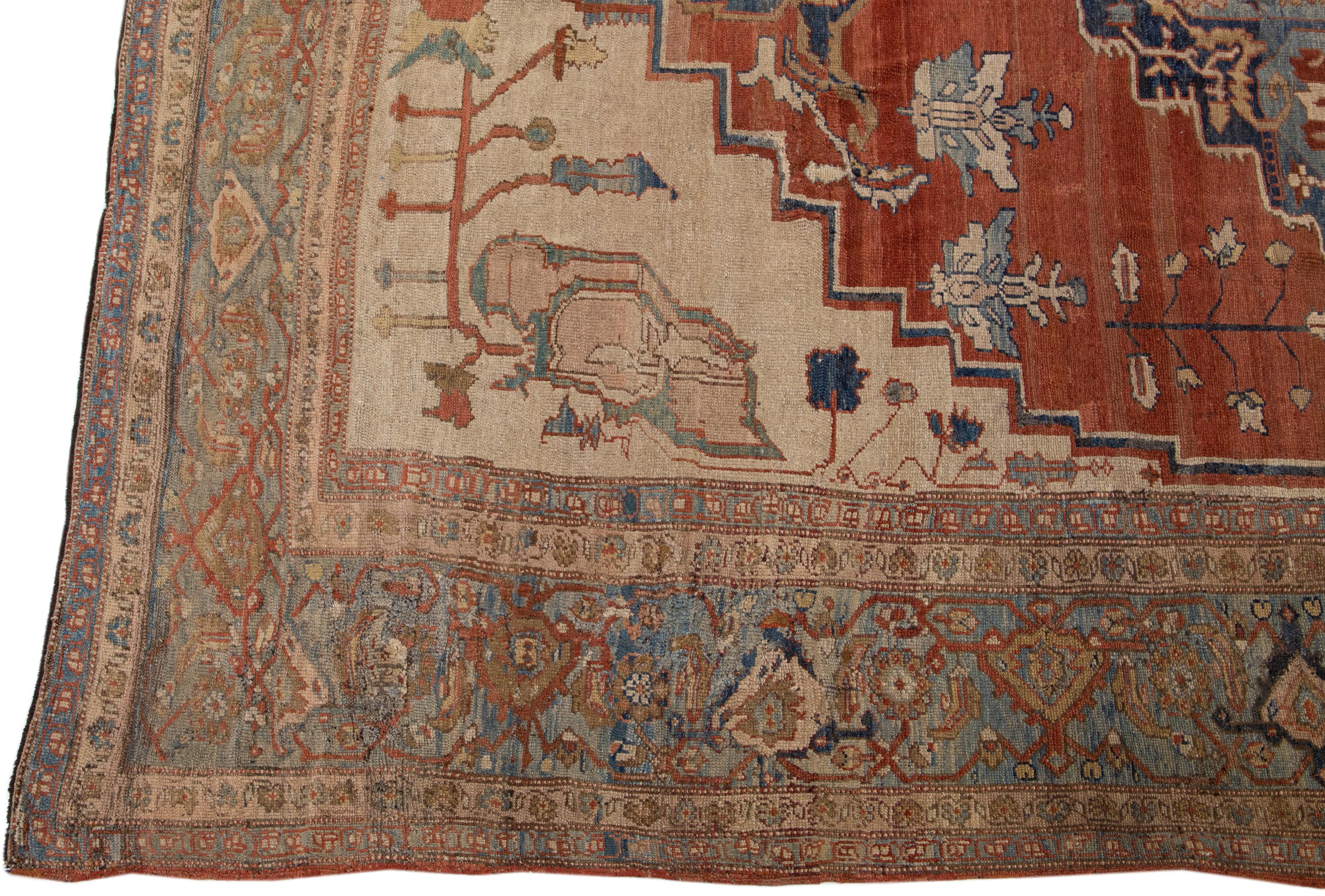 Persian Vintage Bakshaish Handmade Rust Wool Rug with Medallion Design For Sale